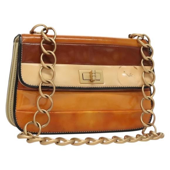 CHANEL Chain Shoulder Bag Enamel Gold Brown CC Auth 134433 - Picture 1 of 16